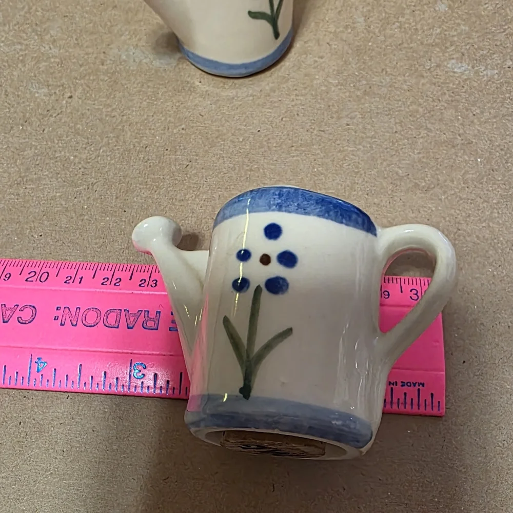 Vtg Pottery Watering Can Salt Pepper Shaker Set #224